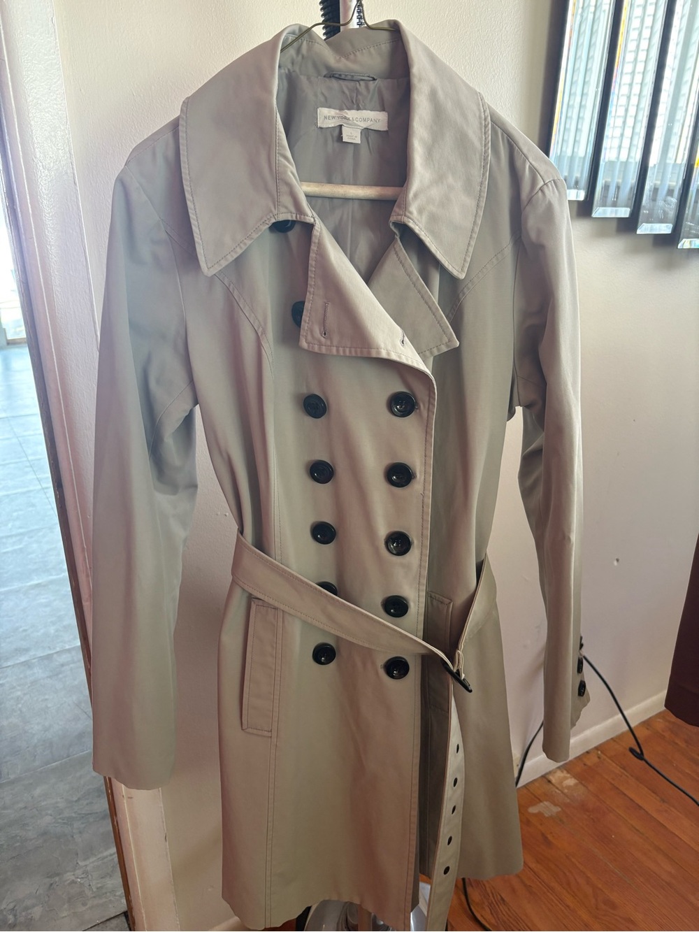 New York & Company Taupe Double-Breasted Trench Coat